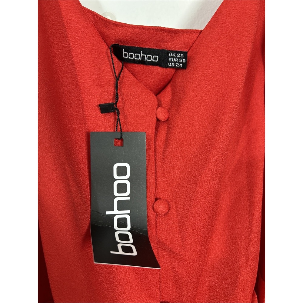 Boohoo Women 24 Maxi Dress Red Spaghetti Strap Plunge V Neck 6414 - Picture 2 of 8